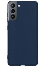 BASEY. Hoes Geschikt voor Samsung S22 Hoesje Siliconen Back Cover Case Met Screenprotector - Hoesje Geschikt voor Samsung Galaxy S22 Hoes Cover Hoesje - Donkerblauw