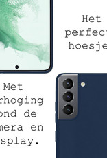 BASEY. Hoes Geschikt voor Samsung S22 Hoesje Siliconen Back Cover Case Met Screenprotector - Hoesje Geschikt voor Samsung Galaxy S22 Hoes Cover Hoesje - Donkerblauw