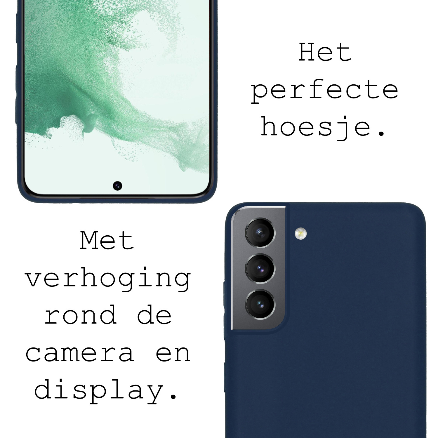 BASEY. Hoes Geschikt voor Samsung S22 Hoesje Siliconen Back Cover Case Met Screenprotector - Hoesje Geschikt voor Samsung Galaxy S22 Hoes Cover Hoesje - Donkerblauw