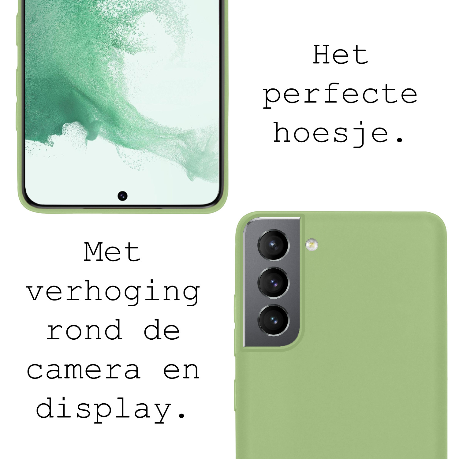 BASEY. Hoes Geschikt voor Samsung S22 Hoesje Siliconen Back Cover Case Met Screenprotector - Hoesje Geschikt voor Samsung Galaxy S22 Hoes Cover Hoesje - Groen