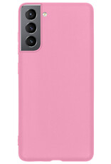 BASEY. Hoes Geschikt voor Samsung S22 Hoesje Siliconen Back Cover Case Met Screenprotector - Hoesje Geschikt voor Samsung Galaxy S22 Hoes Cover Hoesje - Lichtroze