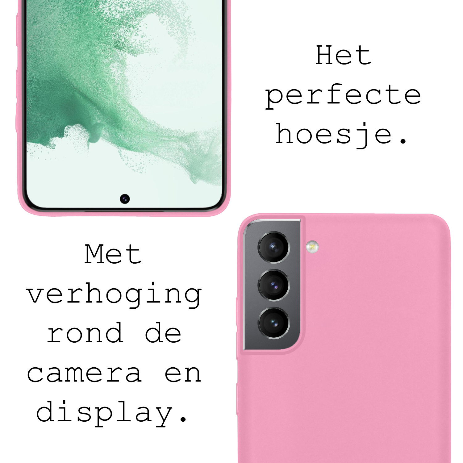 BASEY. Hoes Geschikt voor Samsung S22 Hoesje Siliconen Back Cover Case Met Screenprotector - Hoesje Geschikt voor Samsung Galaxy S22 Hoes Cover Hoesje - Lichtroze