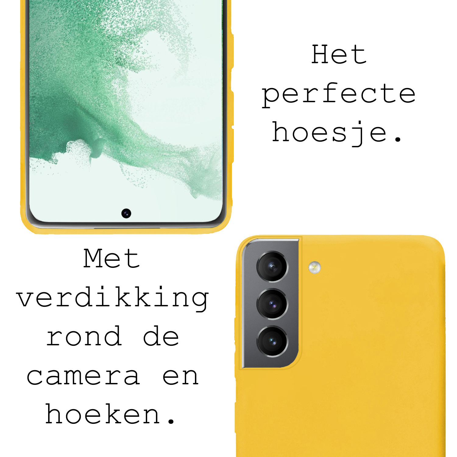BASEY. Hoes Geschikt voor Samsung S22 Hoesje Siliconen Back Cover Case Met 2x Screenprotector - Hoesje Geschikt voor Samsung Galaxy S22 Hoes Cover Hoesje - Geel
