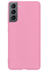 BASEY. Hoes Geschikt voor Samsung S22 Hoesje Siliconen Back Cover Case Met 2x Screenprotector - Hoesje Geschikt voor Samsung Galaxy S22 Hoes Cover Hoesje - Lichtroze