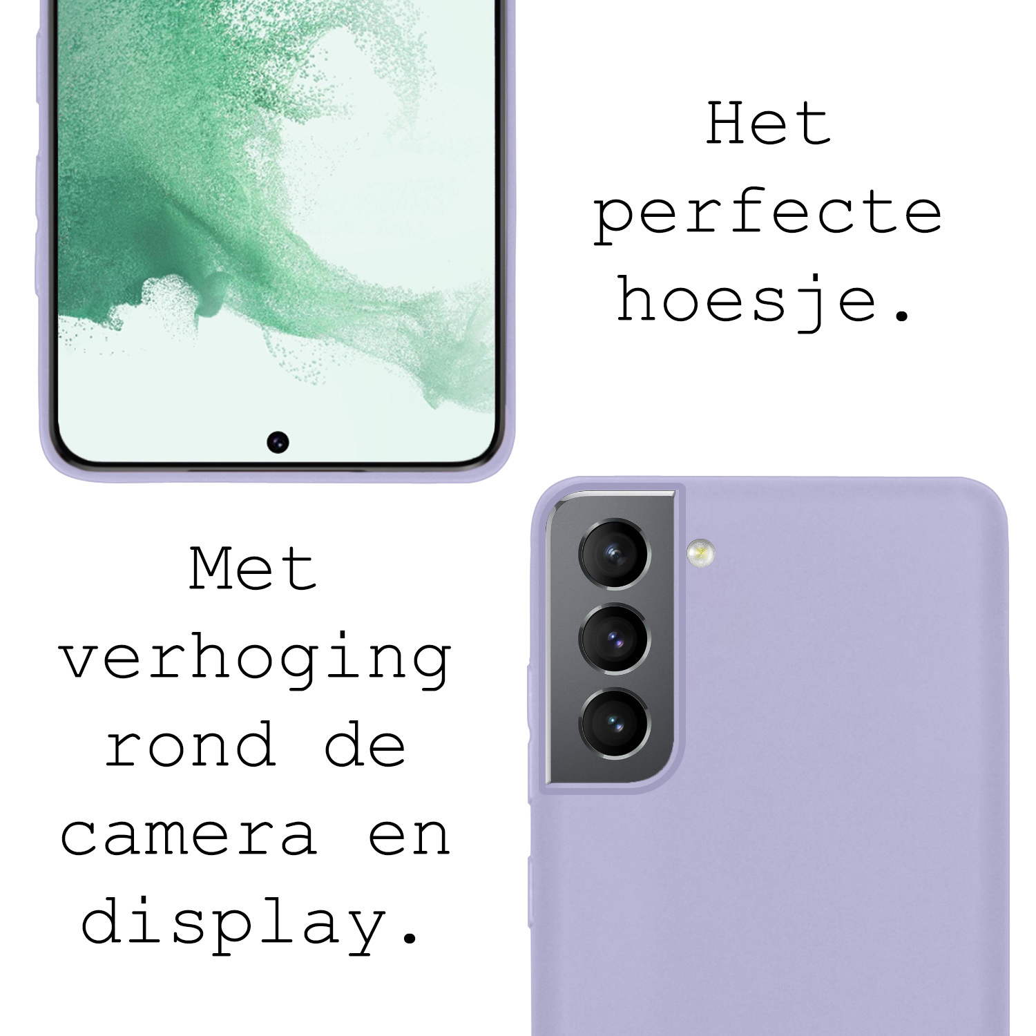 BASEY. Hoes Geschikt voor Samsung S22 Hoesje Siliconen Back Cover Case Met 2x Screenprotector - Hoesje Geschikt voor Samsung Galaxy S22 Hoes Cover Hoesje - Lila