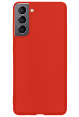 BASEY. Hoes Geschikt voor Samsung S22 Hoesje Siliconen Back Cover Case Met 2x Screenprotector - Hoesje Geschikt voor Samsung Galaxy S22 Hoes Cover Hoesje - Rood
