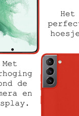 BASEY. Hoes Geschikt voor Samsung S22 Hoesje Siliconen Back Cover Case Met 2x Screenprotector - Hoesje Geschikt voor Samsung Galaxy S22 Hoes Cover Hoesje - Rood