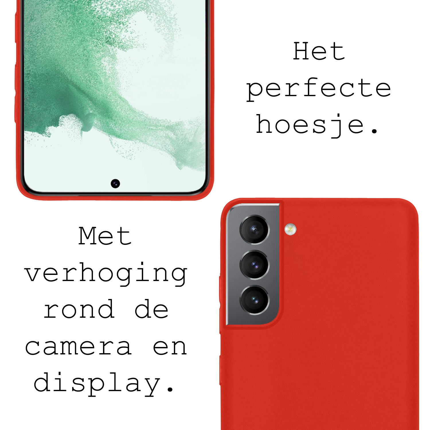 BASEY. Hoes Geschikt voor Samsung S22 Hoesje Siliconen Back Cover Case Met 2x Screenprotector - Hoesje Geschikt voor Samsung Galaxy S22 Hoes Cover Hoesje - Rood