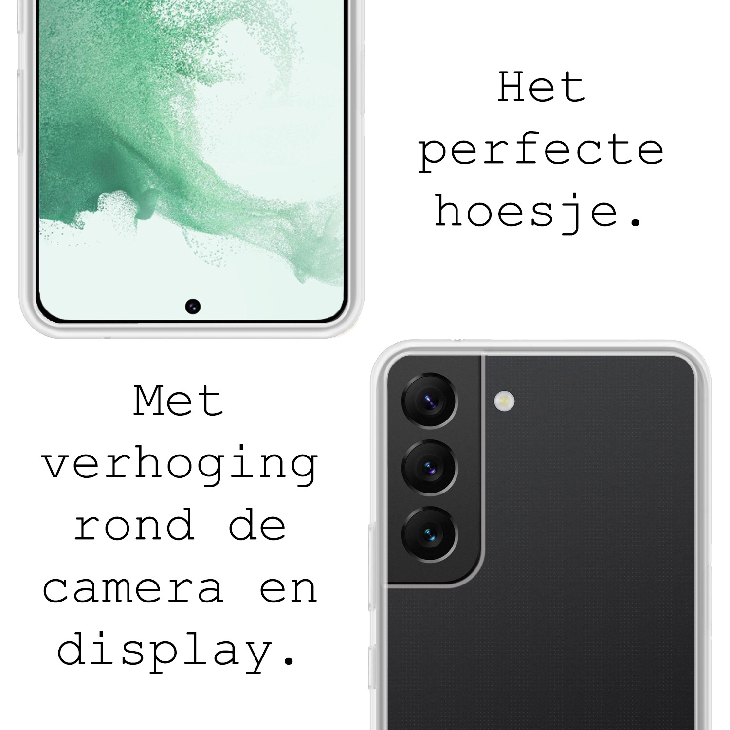 BASEY. Hoes Geschikt voor Samsung S22 Hoesje Siliconen Back Cover Case Met 2x Screenprotector - Hoesje Geschikt voor Samsung Galaxy S22 Hoes Cover Hoesje - Transparant