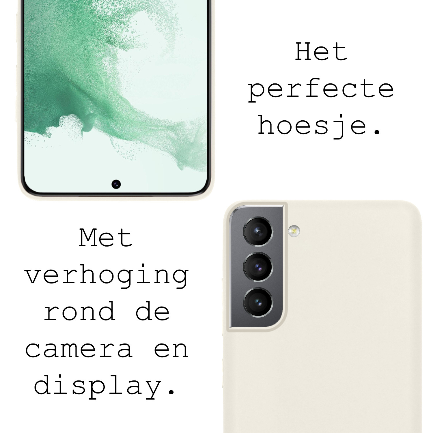 BASEY. Hoes Geschikt voor Samsung S22 Hoesje Siliconen Back Cover Case Met 2x Screenprotector - Hoesje Geschikt voor Samsung Galaxy S22 Hoes Cover Hoesje - Wit