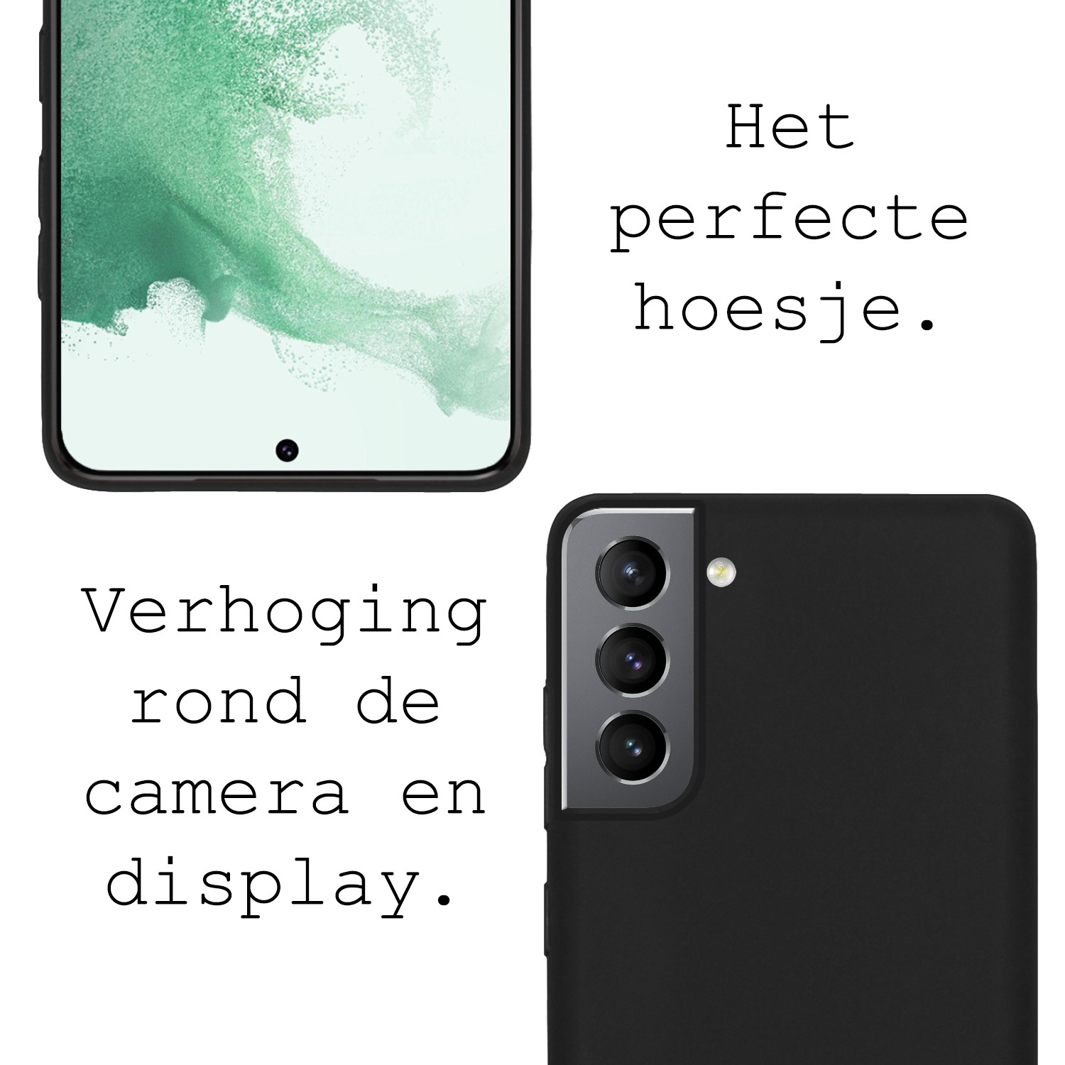 BASEY. Hoes Geschikt voor Samsung S22 Hoesje Siliconen Back Cover Case Met 2x Screenprotector - Hoesje Geschikt voor Samsung Galaxy S22 Hoes Cover Hoesje - Zwart