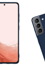 Nomfy Hoesje Geschikt voor Samsung S22 Hoesje Siliconen Cover Case Met Screenprotector - Hoes Geschikt voor Samsung Galaxy S22 Hoes Back Case - Donkerblauw