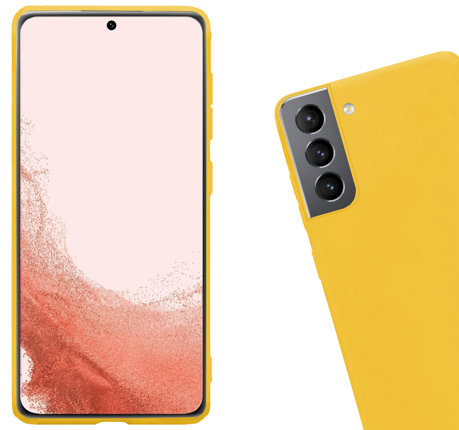 Nomfy Hoesje Geschikt voor Samsung S22 Hoesje Siliconen Cover Case Met 2x Screenprotector - Hoes Geschikt voor Samsung Galaxy S22 Hoes Back Case - Geel