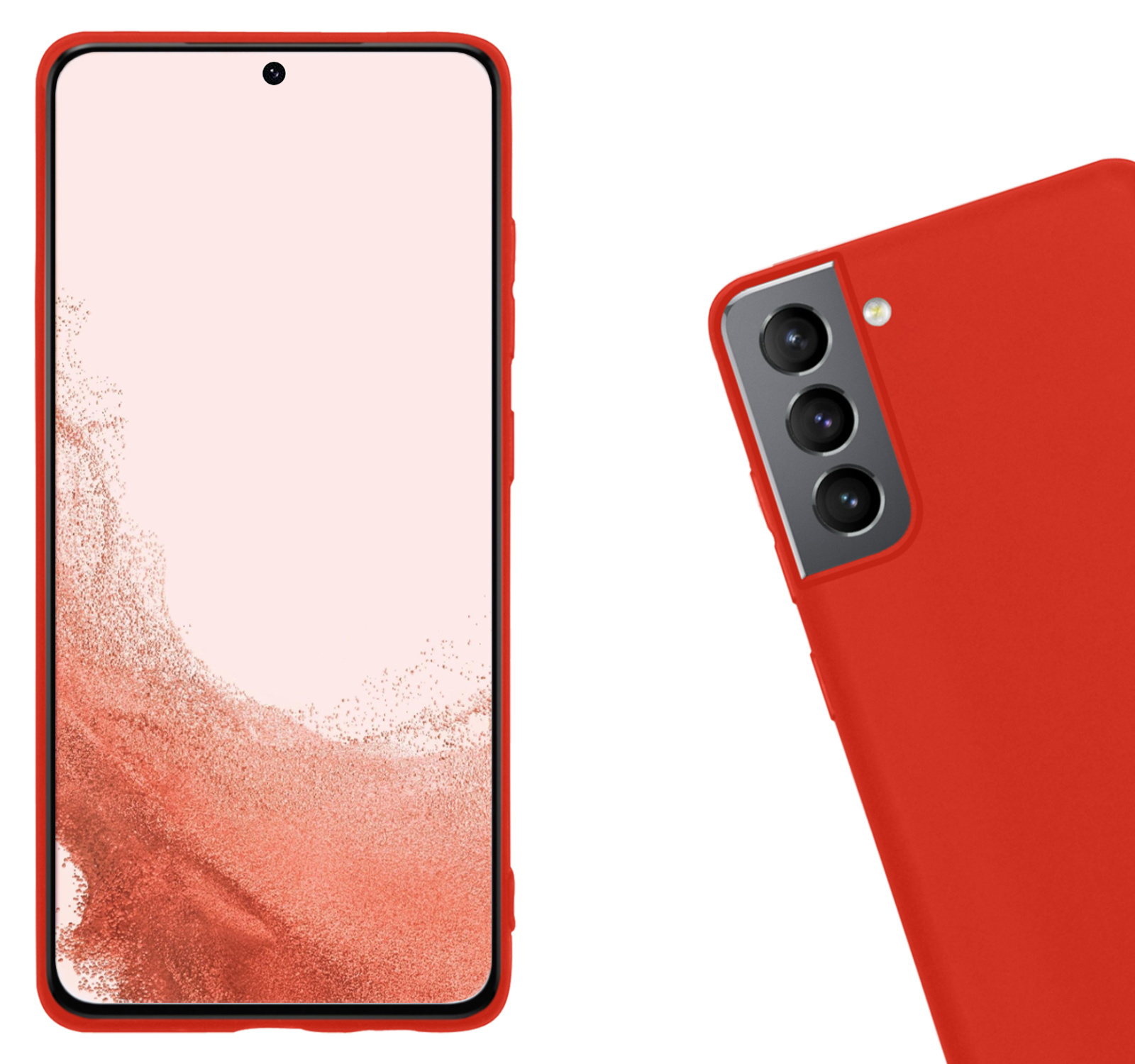Nomfy Hoesje Geschikt voor Samsung S22 Hoesje Siliconen Cover Case Met 2x Screenprotector - Hoes Geschikt voor Samsung Galaxy S22 Hoes Back Case - Rood