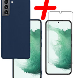 BASEY. BASEY. Samsung Galaxy S22 Hoesje Siliconen Met Screenprotector - Donkerblauw