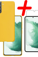 BASEY. Hoes Geschikt voor Samsung S22 Hoesje Siliconen Back Cover Case Met Screenprotector - Hoesje Geschikt voor Samsung Galaxy S22 Hoes Cover Hoesje - Geel
