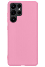 BASEY. Hoes Geschikt voor Samsung S22 Ultra Hoesje Siliconen Back Cover Case Met Screenprotector - Hoesje Geschikt voor Samsung Galaxy S22 Ultra Hoes Cover Hoesje - Lichtroze