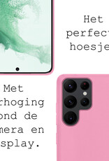 BASEY. Hoes Geschikt voor Samsung S22 Ultra Hoesje Siliconen Back Cover Case Met Screenprotector - Hoesje Geschikt voor Samsung Galaxy S22 Ultra Hoes Cover Hoesje - Lichtroze