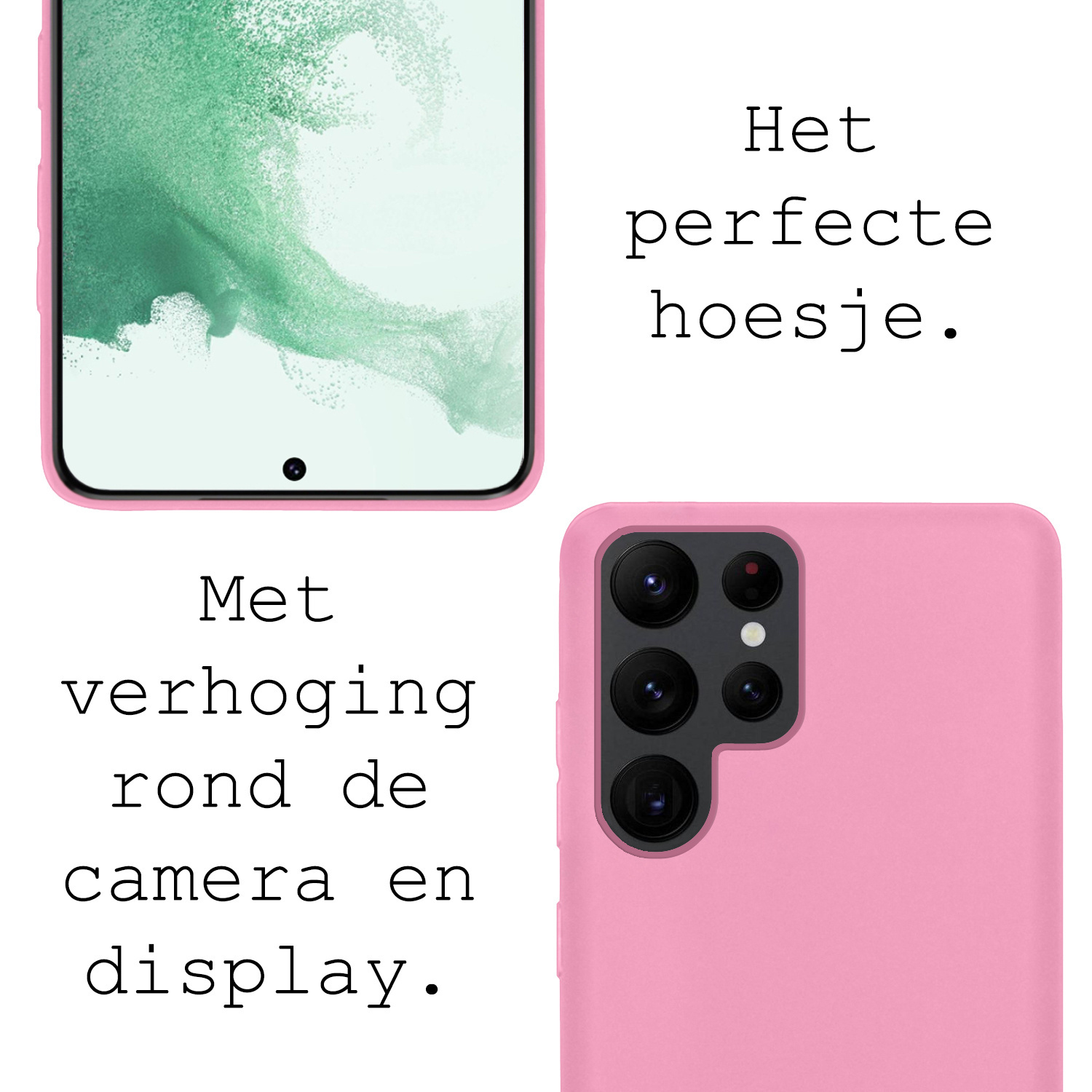 BASEY. Hoes Geschikt voor Samsung S22 Ultra Hoesje Siliconen Back Cover Case Met Screenprotector - Hoesje Geschikt voor Samsung Galaxy S22 Ultra Hoes Cover Hoesje - Lichtroze