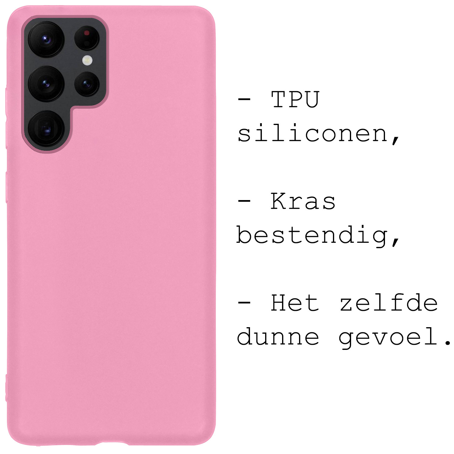 BASEY. Hoes Geschikt voor Samsung S22 Ultra Hoesje Siliconen Back Cover Case Met Screenprotector - Hoesje Geschikt voor Samsung Galaxy S22 Ultra Hoes Cover Hoesje - Lichtroze