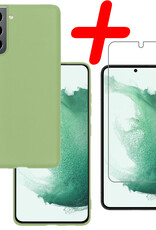 BASEY. Hoes Geschikt voor Samsung S22 Hoesje Siliconen Back Cover Case Met Screenprotector - Hoesje Geschikt voor Samsung Galaxy S22 Hoes Cover Hoesje - Groen