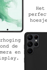 BASEY. Hoes Geschikt voor Samsung S22 Ultra Hoesje Siliconen Back Cover Case Met Screenprotector - Hoesje Geschikt voor Samsung Galaxy S22 Ultra Hoes Cover Hoesje - Zwart