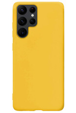 BASEY. Hoes Geschikt voor Samsung S22 Ultra Hoesje Siliconen Back Cover Case Met 2x Screenprotector - Hoesje Geschikt voor Samsung Galaxy S22 Ultra Hoes Cover Hoesje - Geel