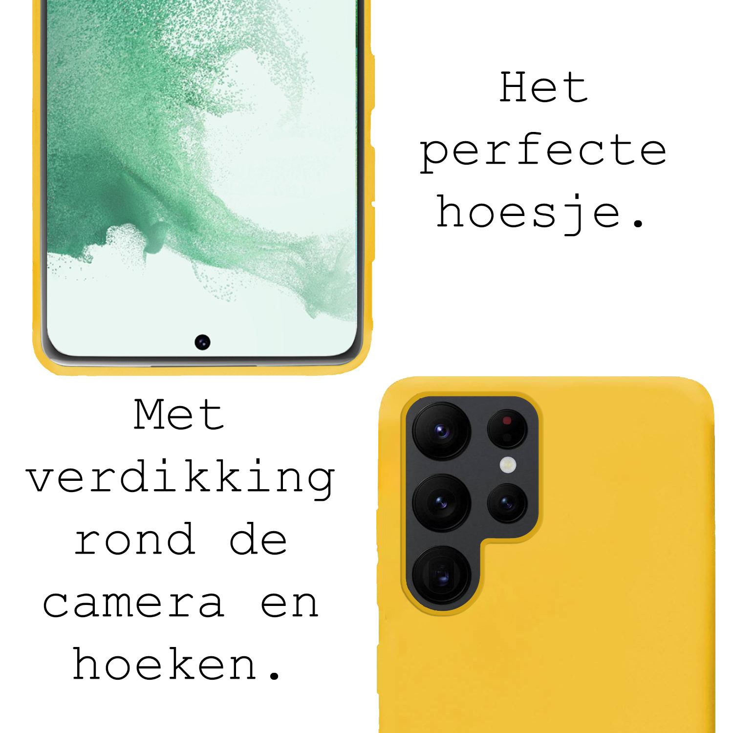 BASEY. Hoes Geschikt voor Samsung S22 Ultra Hoesje Siliconen Back Cover Case Met 2x Screenprotector - Hoesje Geschikt voor Samsung Galaxy S22 Ultra Hoes Cover Hoesje - Geel