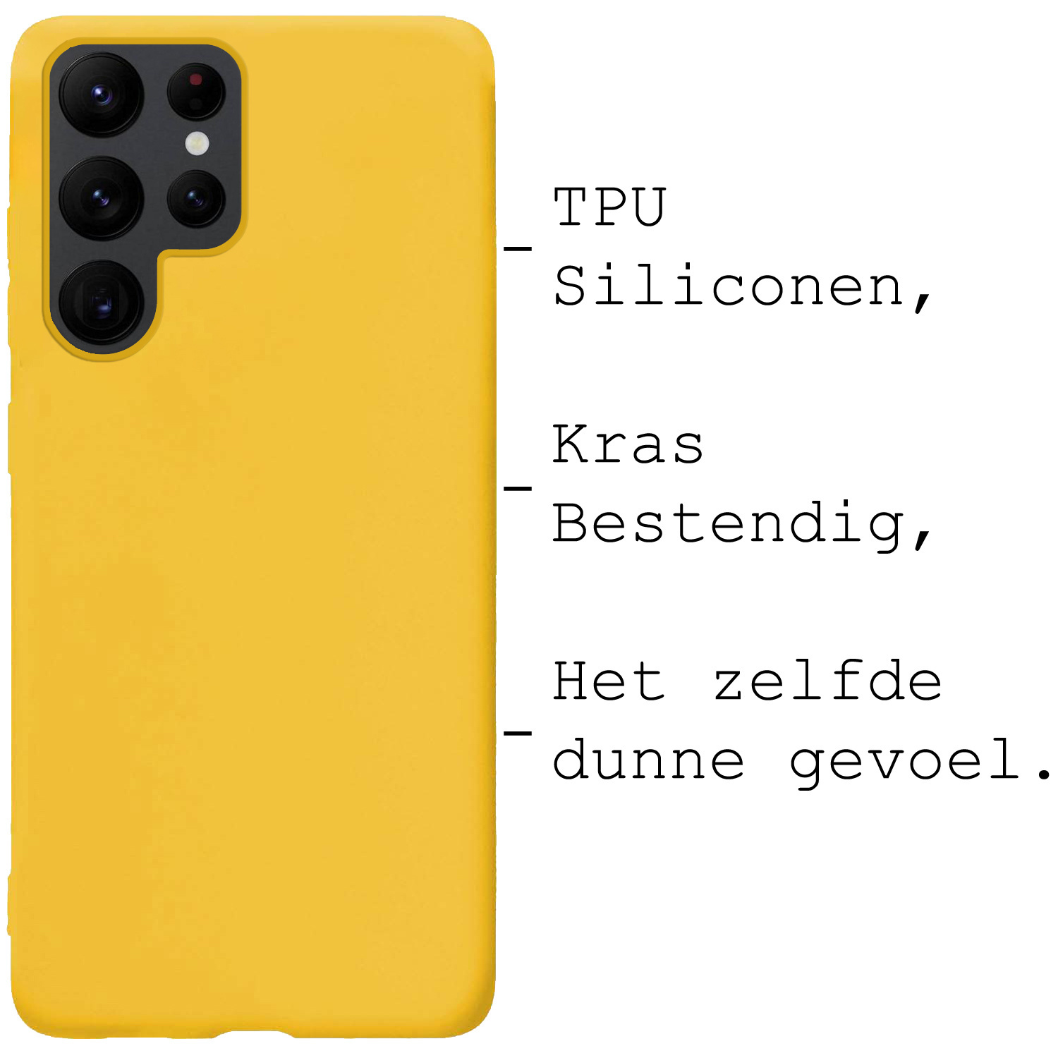BASEY. Hoes Geschikt voor Samsung S22 Ultra Hoesje Siliconen Back Cover Case Met 2x Screenprotector - Hoesje Geschikt voor Samsung Galaxy S22 Ultra Hoes Cover Hoesje - Geel