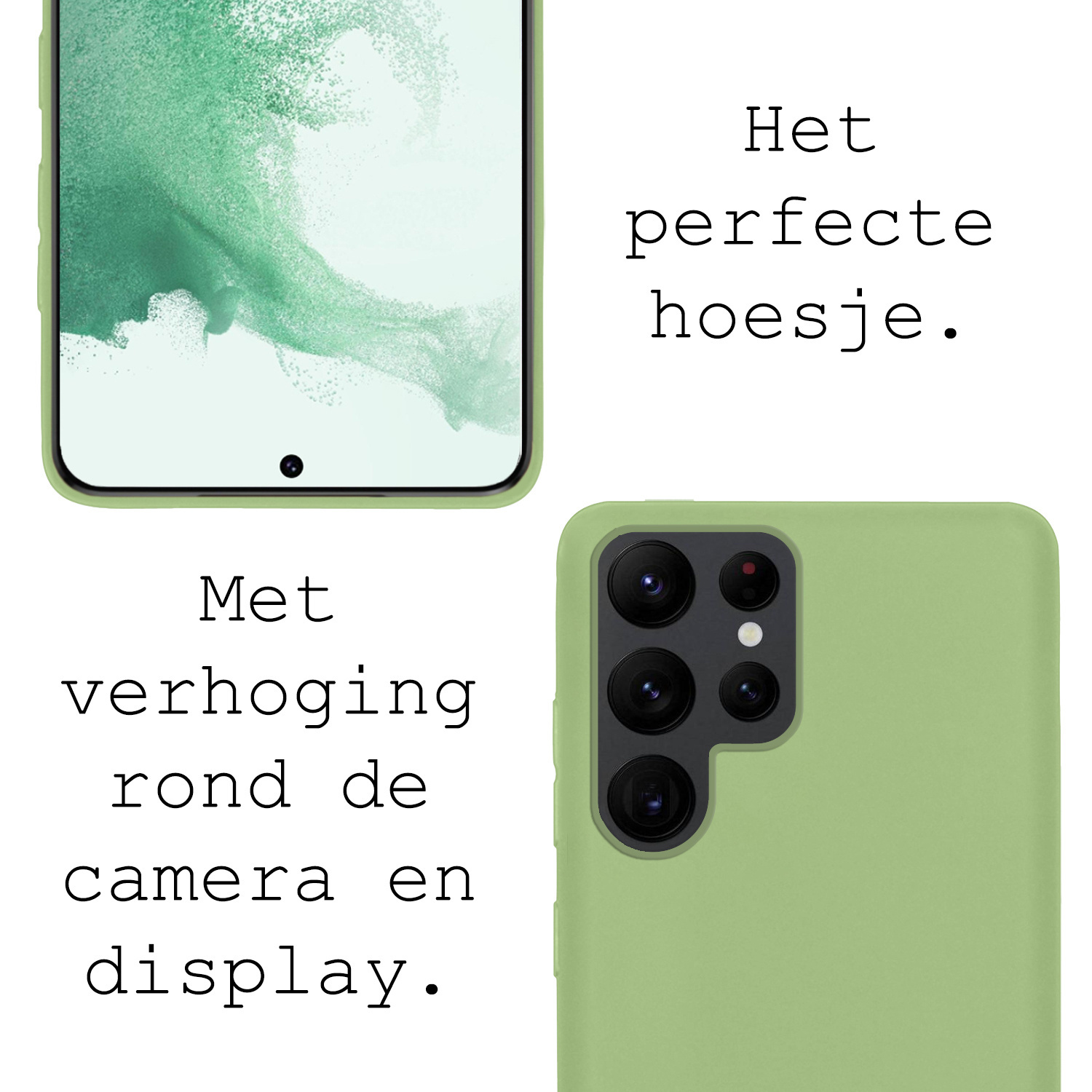 BASEY. Hoes Geschikt voor Samsung S22 Ultra Hoesje Siliconen Back Cover Case Met 2x Screenprotector - Hoesje Geschikt voor Samsung Galaxy S22 Ultra Hoes Cover Hoesje - Groen