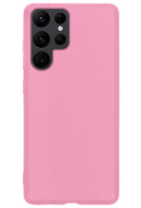 BASEY. Hoes Geschikt voor Samsung S22 Ultra Hoesje Siliconen Back Cover Case Met 2x Screenprotector - Hoesje Geschikt voor Samsung Galaxy S22 Ultra Hoes Cover Hoesje - Lichtroze