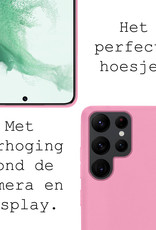 BASEY. Hoes Geschikt voor Samsung S22 Ultra Hoesje Siliconen Back Cover Case Met 2x Screenprotector - Hoesje Geschikt voor Samsung Galaxy S22 Ultra Hoes Cover Hoesje - Lichtroze