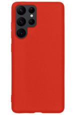 BASEY. Hoes Geschikt voor Samsung S22 Ultra Hoesje Siliconen Back Cover Case Met 2x Screenprotector - Hoesje Geschikt voor Samsung Galaxy S22 Ultra Hoes Cover Hoesje - Rood
