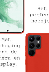 BASEY. Hoes Geschikt voor Samsung S22 Ultra Hoesje Siliconen Back Cover Case Met 2x Screenprotector - Hoesje Geschikt voor Samsung Galaxy S22 Ultra Hoes Cover Hoesje - Rood