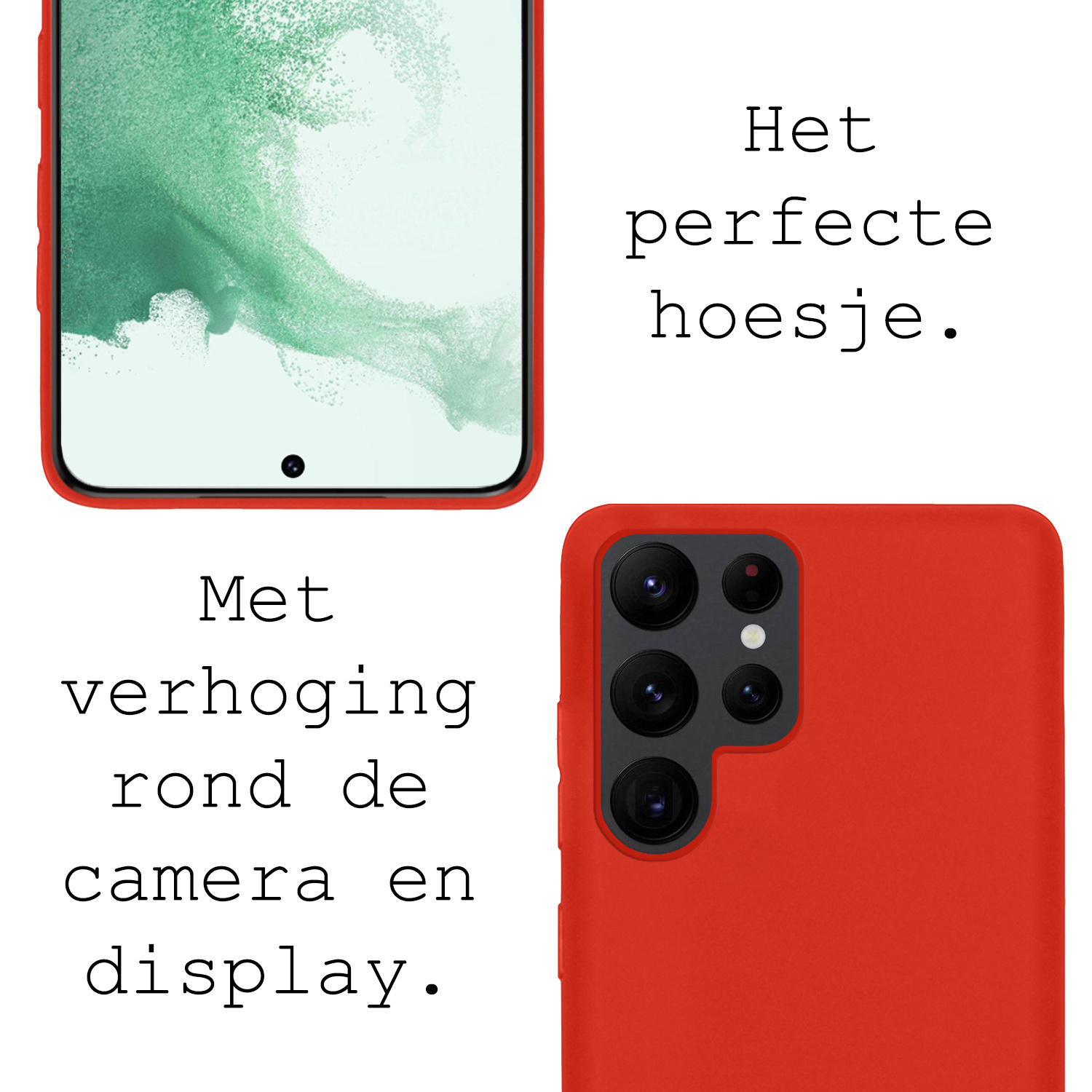 BASEY. Hoes Geschikt voor Samsung S22 Ultra Hoesje Siliconen Back Cover Case Met 2x Screenprotector - Hoesje Geschikt voor Samsung Galaxy S22 Ultra Hoes Cover Hoesje - Rood
