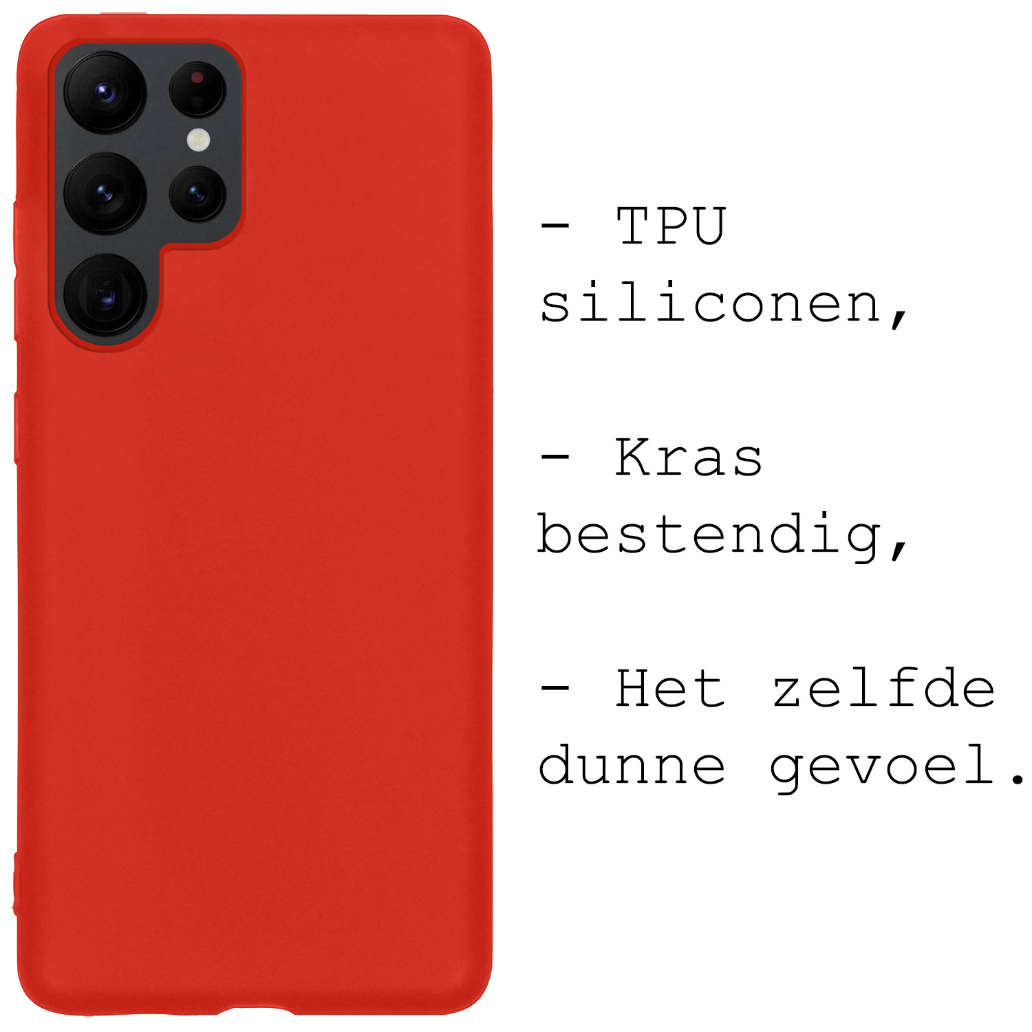 BASEY. Hoes Geschikt voor Samsung S22 Ultra Hoesje Siliconen Back Cover Case Met 2x Screenprotector - Hoesje Geschikt voor Samsung Galaxy S22 Ultra Hoes Cover Hoesje - Rood