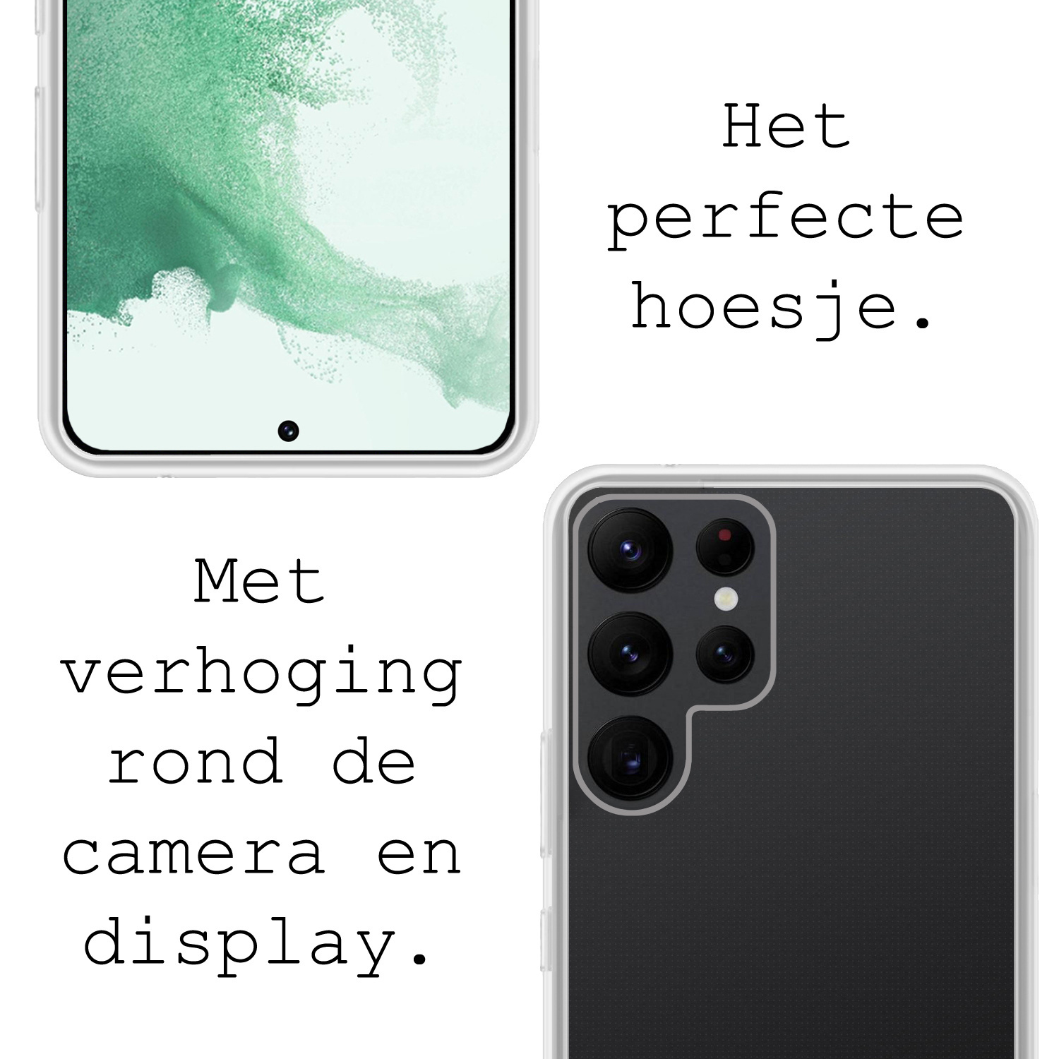 BASEY. Hoes Geschikt voor Samsung S22 Ultra Hoesje Siliconen Back Cover Case Met 2x Screenprotector - Hoesje Geschikt voor Samsung Galaxy S22 Ultra Hoes Cover Hoesje - Transparant