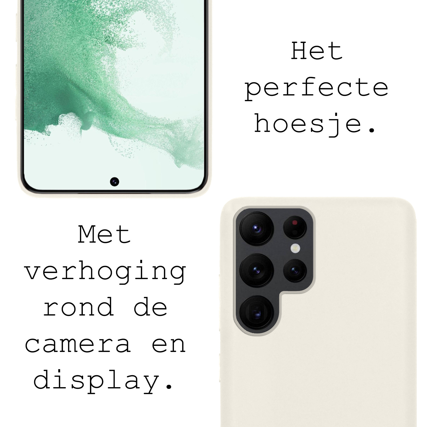 BASEY. Hoes Geschikt voor Samsung S22 Ultra Hoesje Siliconen Back Cover Case Met 2x Screenprotector - Hoesje Geschikt voor Samsung Galaxy S22 Ultra Hoes Cover Hoesje - Wit