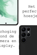 BASEY. Hoes Geschikt voor Samsung S22 Ultra Hoesje Siliconen Back Cover Case Met 2x Screenprotector - Hoesje Geschikt voor Samsung Galaxy S22 Ultra Hoes Cover Hoesje - Zwart