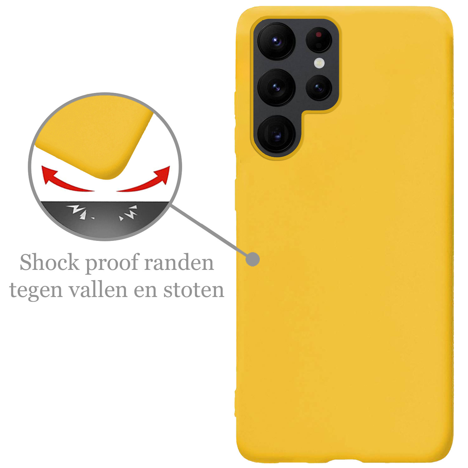 Nomfy Hoesje Geschikt voor Samsung S22 Ultra Hoesje Siliconen Cover Case Met Screenprotector - Hoes Geschikt voor Samsung Galaxy S22 Ultra Hoes Back Case - Geel