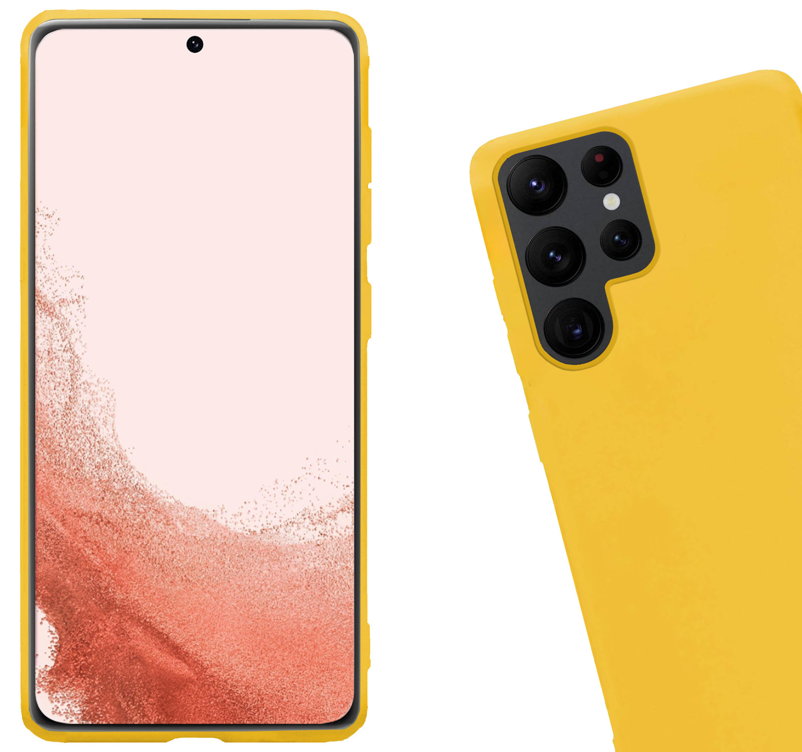 Nomfy Hoesje Geschikt voor Samsung S22 Ultra Hoesje Siliconen Cover Case Met Screenprotector - Hoes Geschikt voor Samsung Galaxy S22 Ultra Hoes Back Case - Geel
