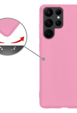 Nomfy Hoesje Geschikt voor Samsung S22 Ultra Hoesje Siliconen Cover Case Met 2x Screenprotector - Hoes Geschikt voor Samsung Galaxy S22 Ultra Hoes Back Case - Lichtroze