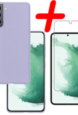 BASEY. Hoes Geschikt voor Samsung S22 Hoesje Siliconen Back Cover Case Met Screenprotector - Hoesje Geschikt voor Samsung Galaxy S22 Hoes Cover Hoesje - Lila