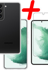 BASEY. Hoes Geschikt voor Samsung S22 Hoesje Siliconen Back Cover Case Met Screenprotector - Hoesje Geschikt voor Samsung Galaxy S22 Hoes Cover Hoesje - Transparant