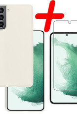BASEY. Hoes Geschikt voor Samsung S22 Hoesje Siliconen Back Cover Case Met Screenprotector - Hoesje Geschikt voor Samsung Galaxy S22 Hoes Cover Hoesje - Wit