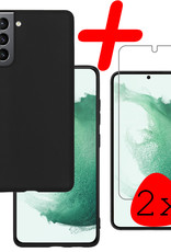 BASEY. Hoes Geschikt voor Samsung S22 Hoesje Siliconen Back Cover Case Met 2x Screenprotector - Hoesje Geschikt voor Samsung Galaxy S22 Hoes Cover Hoesje - Zwart