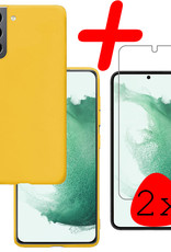BASEY. Hoes Geschikt voor Samsung S22 Hoesje Siliconen Back Cover Case Met 2x Screenprotector - Hoesje Geschikt voor Samsung Galaxy S22 Hoes Cover Hoesje - Geel