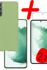 BASEY. Hoes Geschikt voor Samsung S22 Hoesje Siliconen Back Cover Case Met 2x Screenprotector - Hoesje Geschikt voor Samsung Galaxy S22 Hoes Cover Hoesje - Groen