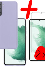 BASEY. Hoes Geschikt voor Samsung S22 Hoesje Siliconen Back Cover Case Met 2x Screenprotector - Hoesje Geschikt voor Samsung Galaxy S22 Hoes Cover Hoesje - Lila