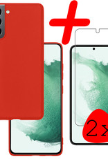 BASEY. Hoes Geschikt voor Samsung S22 Hoesje Siliconen Back Cover Case Met 2x Screenprotector - Hoesje Geschikt voor Samsung Galaxy S22 Hoes Cover Hoesje - Rood